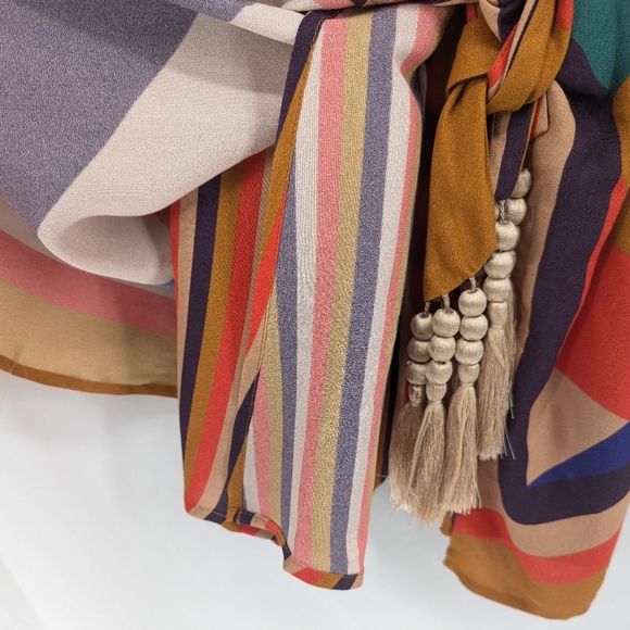 Farm Rio Amanda Rainbow Striped Mini Wrap Keyhole Dress Size Small - Picture 9 of 14